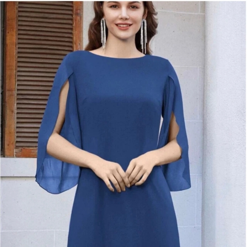 Grace Karin Elegant Blue Cape Sleeve Dress